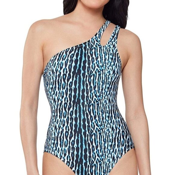 JESSICA Simpson Printed Sassy Safari One-Shoulder One-Piece Swimsuit. Size XL. - Picture 1 of 5